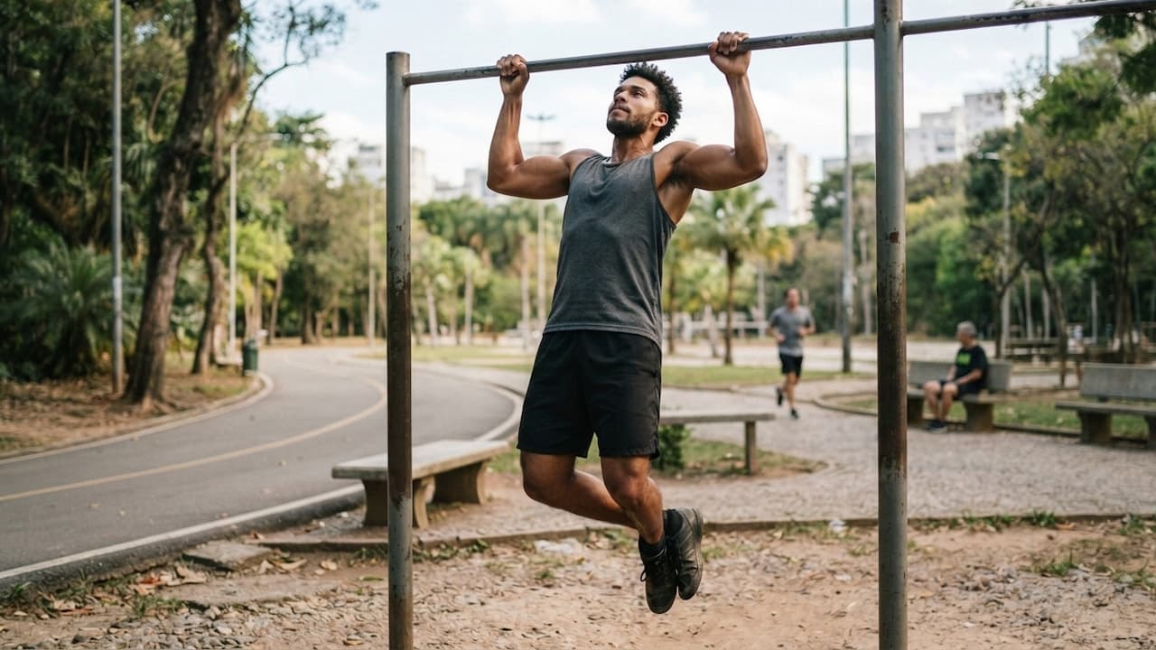homem realizando barra fixa